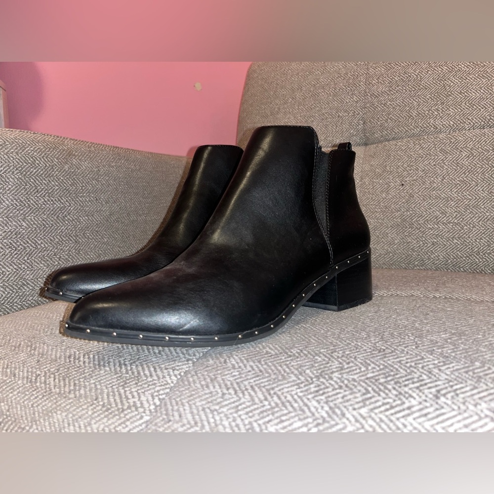 Bar III Black Faux Leather Gabby Pointed Toe Studded Ankle Booties Women's 9.5
